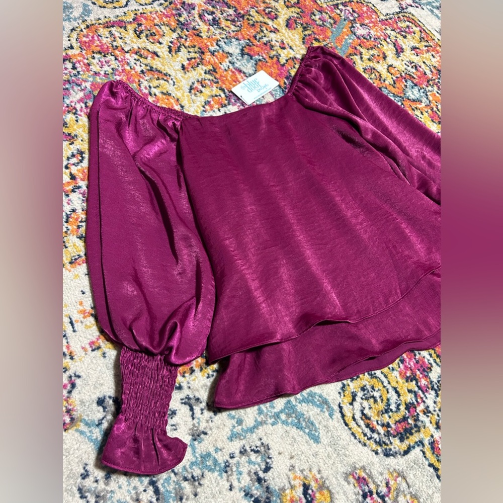 Caramela | NWT Layered Satin Top Magenta Small The Blue Door Boutique